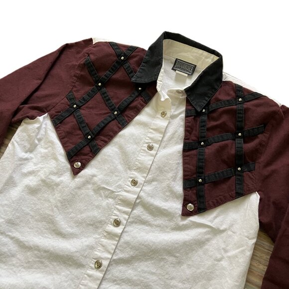 Roughrider Women's Western Shirt Shoulder Overlay Lattice Detail Vintage 90s - Picture 5 of 8